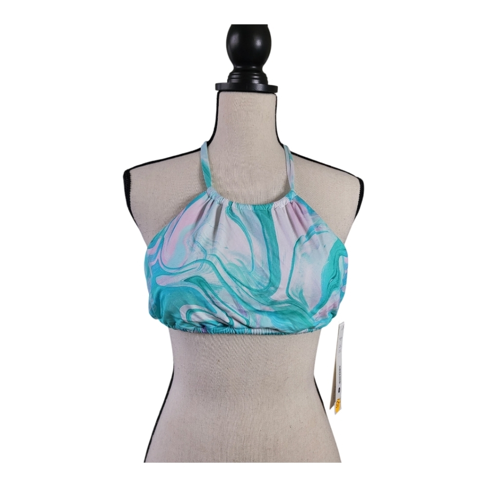 💕Aqua Halter Swim Top in‎ Blue and Purple swirl Womens Size M New